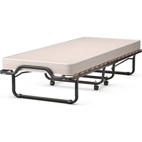 Letto brandina con materasso in memory foam struttura resistente 4 ruote girevoli, Lettino pieghevole per casa Beige (1/4)