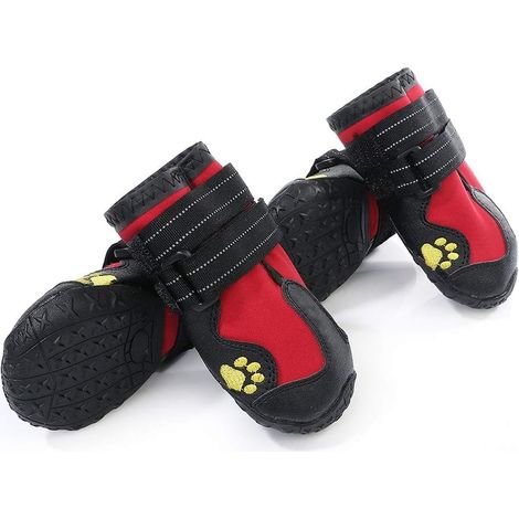 Chaussons Pattes pour Chien Antidérapant, Bottes Chaussures De Protection Coussinets Chien en Cuir PU Imperméable pour Sol Marche Sports en Plein Air De Chiots Chiennes (Rouge)