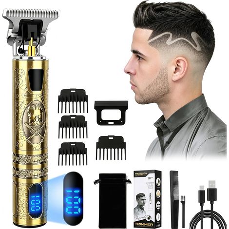 Men's Hair Clipper with T-Blade Zero Gap, Contour Hair Trimmer, IPX7 for Dry/Wet Use, LED Display (1/5)