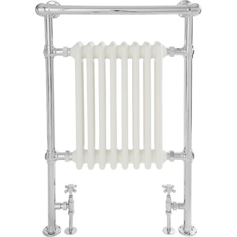 Milano Elizabeth 930mm x 620mm Heated Towel Rail Radiator with Cast Iron Style Insert and Overhanging Rail - Chrome and White (1/5)