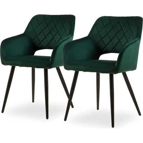 Lot de 2 chaises de Salle à Manger rembourrées en Velours avec accoudoirs et Pieds en métal pour Salle à Manger,Vert (1/4)