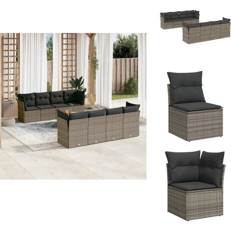 9-tlg. Garten-Sofagarnitur mit Kissen Grau Poly Rattan - Gartenmöbel Set - PE-Rattan Möbel - Outdoor Sofa - Lounge Set - Esstisch (1/5)