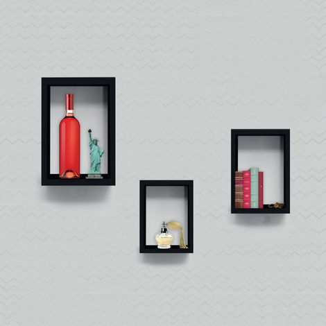 Lupia - Mensole da muro Design Moderne a cubo KUBI Set 3 pezzi RETTANGOLARI in legno NERO 25x40 20x35 15x30 SOLO VERTICALE (1/3)