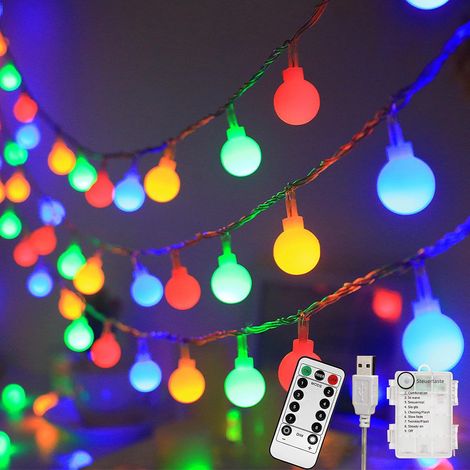 Guirlande Lumineuse à Piles/USB, 12m + 1m, 100 LED Multicolore, Étanche IP44, 8 Modes, Décoration Noël, Halloween, Jardin, Intérieur/Extérieur (1/5)