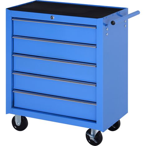 Chariot d'atelier mobile , chariot à outils roulant avec 5 tiroirs, bleu