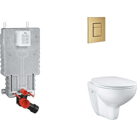 Grohe Uniset - Set con modulo d'installazione per WC a parete, copriwater WC SoftClose, placca di comando Skate Cosmopolitan, Cool Sunrise spazzolato SANI15BB4101