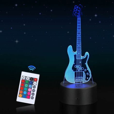 DEESSE SHOP - Veilleuse 3D LED Illusion d'optique avec 16 changements de couleur et Smart Touch et télécommande Lampe de chevet Enfants Cadeau d'anniversaire de Noël pour filles garçons Guitare (1/5)