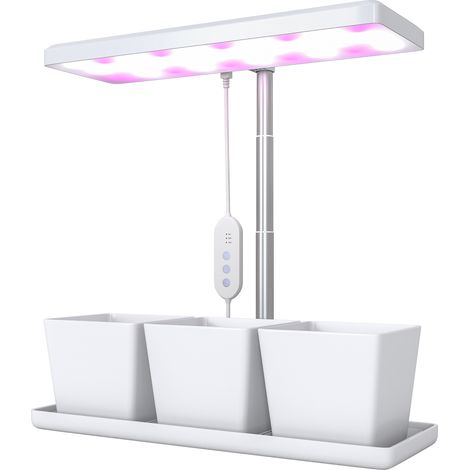 30-flammige LED-Pflanzenleuchte mit 3 Töpfen, Timer und einstellbarer Helligkeit, 31,8 x 13,4 x 18,6–35,6 cm, Weiß