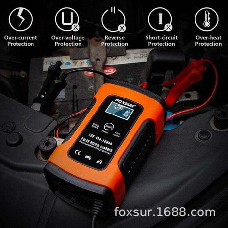 Chargeur, booster et câbles de démarrage 12V 5000mA Entièrement Chargeur de Batterie Automatique/Mainteneur pour Voitures, Motos, ATV, RVS, Powersports, Bateau et Plus Encore- (1/2)