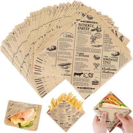 Papier Alimentaire - 150 Feuilles - Papier Sulfurisé - Résistant Graisse - Pour Burger Sandwich Frites - 15x15 cm (1/5)