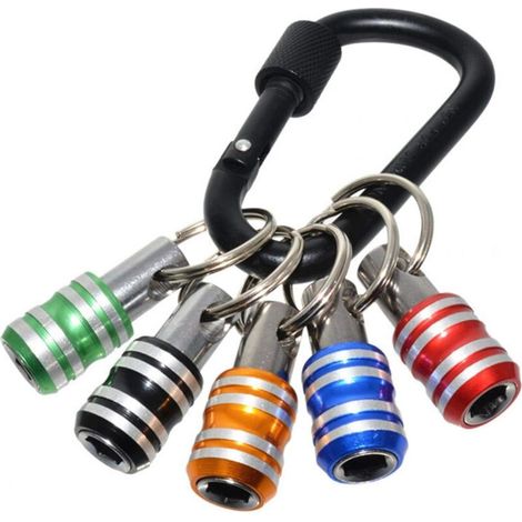 Lot de 5 porte-embouts hexagonaux 1/4 pouce, rallonge de perceuse avec anneau porte-clés, embout de tournevis à dégagement rapide, compatible avec perceuse, etc.-AquaForge (1/4)