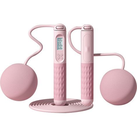 Adult counterweighted jump rope, indoor fitness exercise, built-in battery, pink