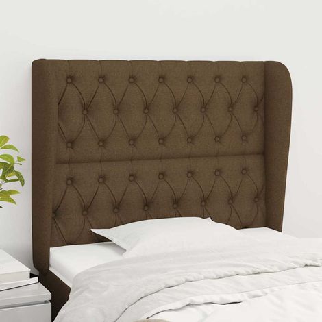 vidaXL Tête de lit avec oreilles Marron foncé 103x23x118/128 cm Tissu (1/5)