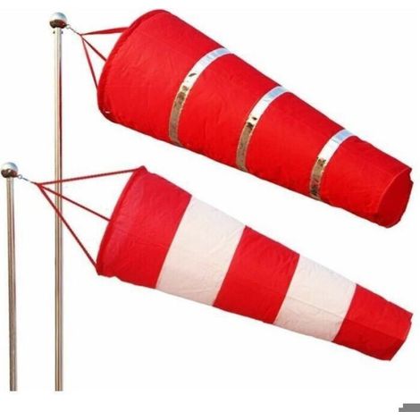 Manche à air pour l'extérieur, Indicateur de Direction du Vent en Rouge et Blanc 150x45x25cm. Suspension & émerillon, résistant au (1/5)
