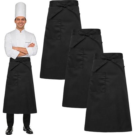 CCYKXA 3-teiliges Kellnerschürzen-Set, schwarz, professionelle Küchenschürze für Damen und Herren, Restaurantschürze, Koch-/Kellnerschürze, Cateringschürze, 69 x 66 cm, für Bistro, Café, Grill, Kondit