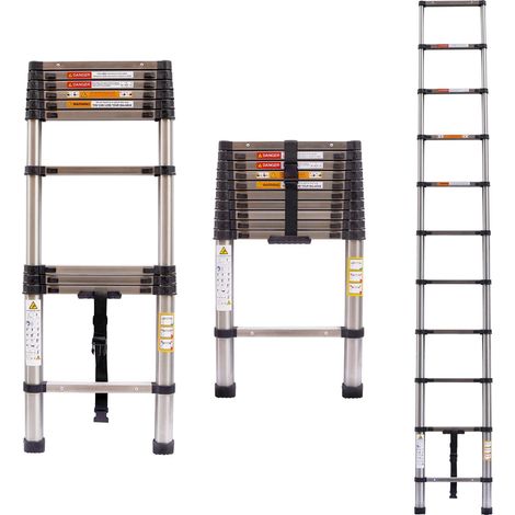 Échelle télescopique Échelle extensible de 3,2 m, échelle pliante escabeau antidérapante, en acier inoxydable de haute qualité, échelle polyvalente, échelle domestique Capacité de charge de 150 kg