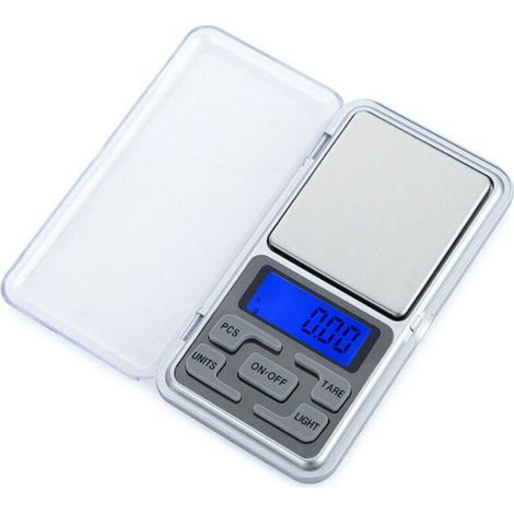 Präzisionswaage – 200 g – 0,01 g – Blau beleuchtetes Display – Tara- und Zählfunktion – Batteriebetrieb (AAA) – Inklusive Schutzhülle (1/5)