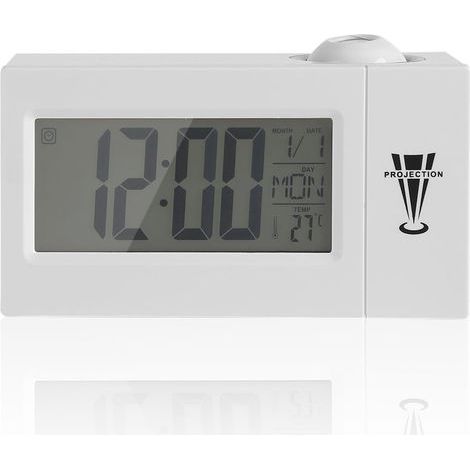 Digitales Radiowecker mit Projektor, einstellbarer Helligkeit, programmierbarem Sleep-Timer und Anzeige von Innentemperatur, Wochentag und Datum (1/5)