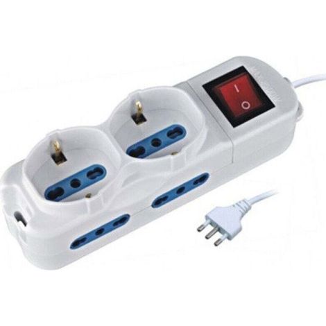YMYNY Multiprise 6 prises avec interrupteur et câble, 4 prises italiennes + 2 prises Schuko -