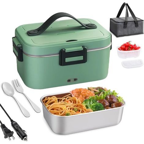 Portapranzo elettrico riscaldato, 1,8 litri, 3 in 1, per auto e ufficio, scaldavivande per adulti - Crezuo