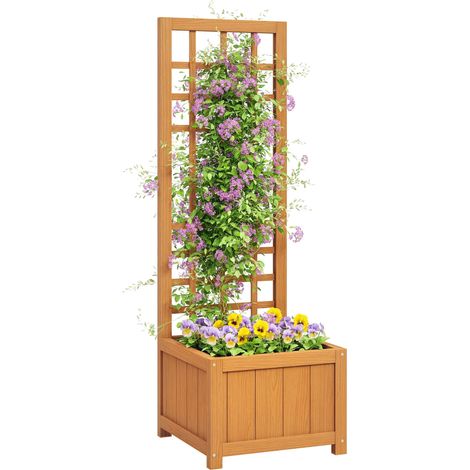 Fioriera con Traliccio per Rampicanti con Foro di Drenaggio e Fodera, in Legno, 40x40x120 cm, Marrone