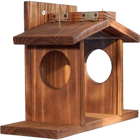 Mangeoire en bois pour écureuils de jardin, avec supports pour épis de maïs, abri extérieur pour l'hiver dans la cour et le jardin. (1/5)