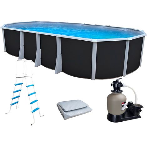 Kit piscine hors-sol acier Toi ANTHRACITE IBIZA ovale 945X457X132cm liner gris (1/5)