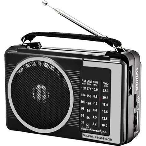 (Noir) Radio à bande complète avec haut-parleur et antenne rétractable, supporte l'alimentation par batterie/secteur, signal stable. (1/5)