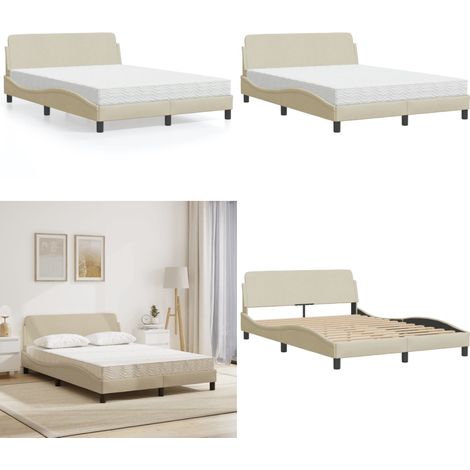 Bett mit Matratze Creme 140x190 cm Stoff - Schlafzimmermöbel - Doppelbett - Boxspringbetten - Lattenrost - Matratzen - Home & Living (1/5)