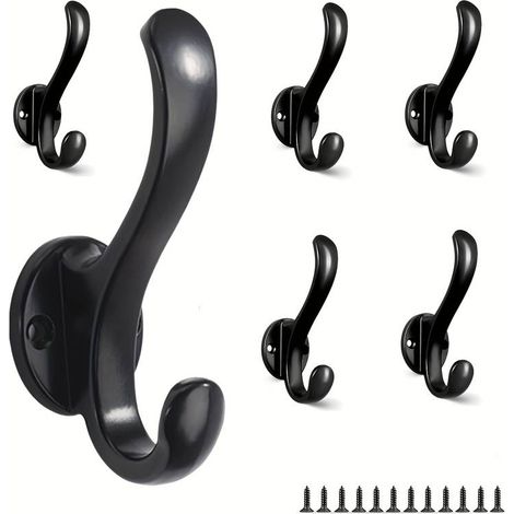 6er-Set Vintage-Doppelwandhaken aus Metall – rostfrei, einfach zu montieren, für Hüte, Mäntel, Handtücher, Schlüssel, schwarz