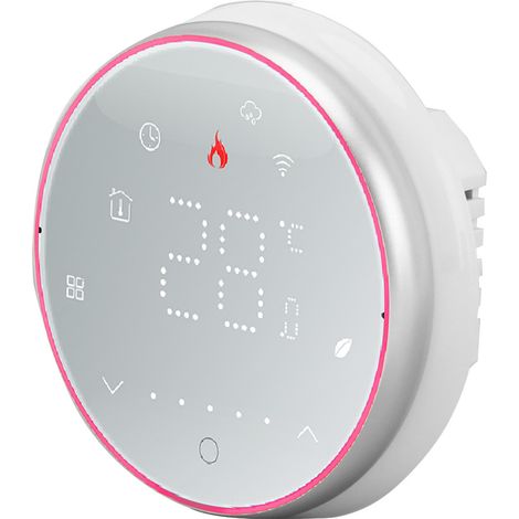 Thermostat intelligent sans fil Wi-Fi à commande vocale via application, avec base ronde, pour système de chauffage d'eau AC95-240V, blanc. (1/5)