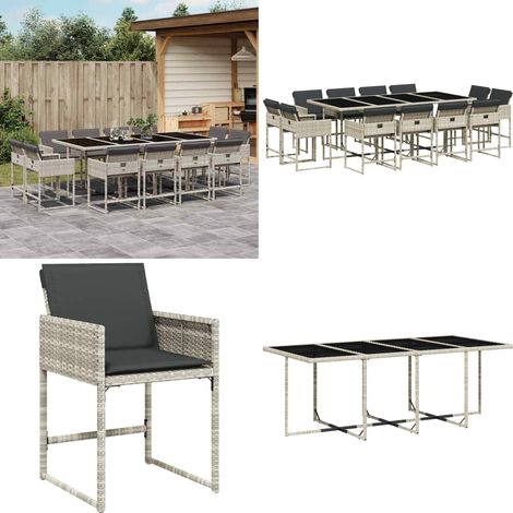 Set comedor jardín y cojines 13 pzas ratán sintético gris claro - Sillas de jardín - Cojines para sillas