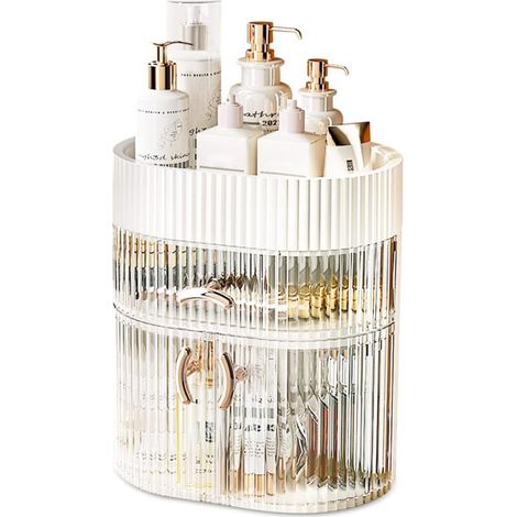 Tragbarer Kosmetikkoffer mit Staubschutzhülle, 2 perlmuttweißen Schubladen, eleganter Beauty-Organizer