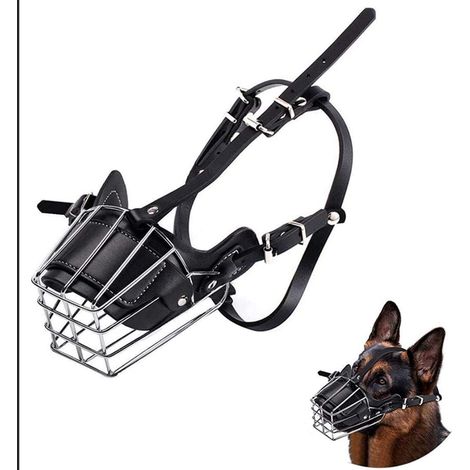 Muselière pour Chien (M), Panier en Métal pour Le Visage du Chien, Bouche Respirante Laisse en Cuir réglable convenant aux Grands Chiens de Taille Moy (1/4)