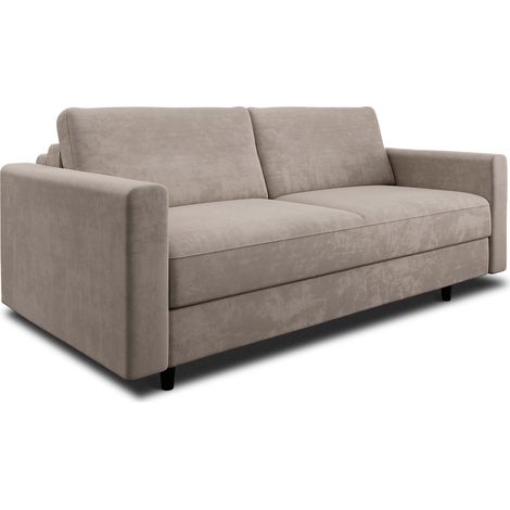 Canapé convertible express 3 places en velours beige taupe (1/5)