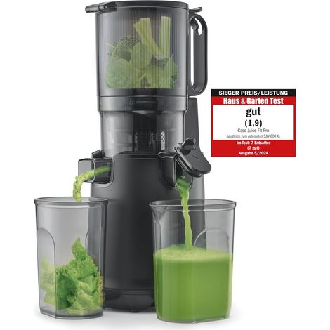 CASO Juice Fit Pro – Slow Juicer, vincitore del test: test casa e giardino, basso numero di giri (40 giri/min), grande apertura di riempimento di 130 mm Ø per frutta intera, nero (1/5)
