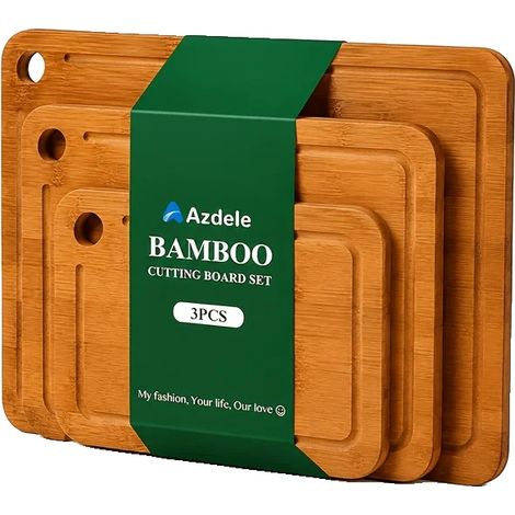 Tabla de cortar de bambú, 16 x 12 x 0,75 pulgadas, forma cuadrada, bloques de corte, ranura para jugo, almohadillas antideslizantes (1/5)
