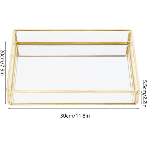 Boîte de Stockage à Vitrine Vintage Métal et Verre Doré Grand Organisateur pour Bijoux et Cosmétiques avec Plaque de Miroir et Cadre en Cuivre (30x20x5.5 cm) (1/5)