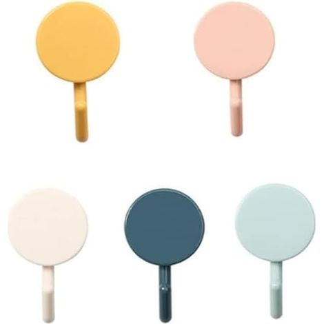 Ganchos adhesivos, no requieren perforación, paquete de 5, plástico duradero, capacidad de carga estable, para baño y cocina. (1/5)