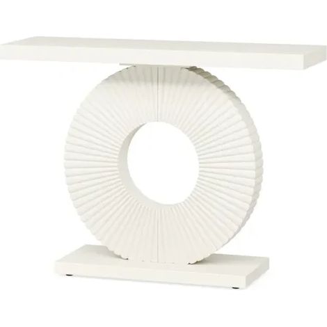 Console d'entrée glamour blanche en MDF et métal, table d'appoint stable avec base géométrique, pour salon, entrée ou bureau, style moderne - CHICFURN (1/5)