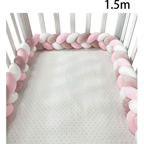 Tour de lit tissé pour berceau et parc, rembourrage doux anti-collision, tissé à la main, protection de la tête, 1,5 m, rose (1/5)