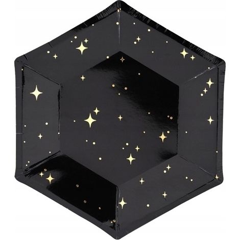 Assiettes du réveillon du Nouvel An, noires, 20 cm, lot de 6. (1/4)