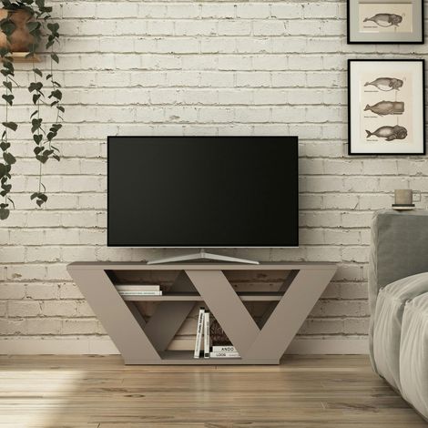 Petit meuble TV moka avec rangement - pied en W MARFA (1/3)