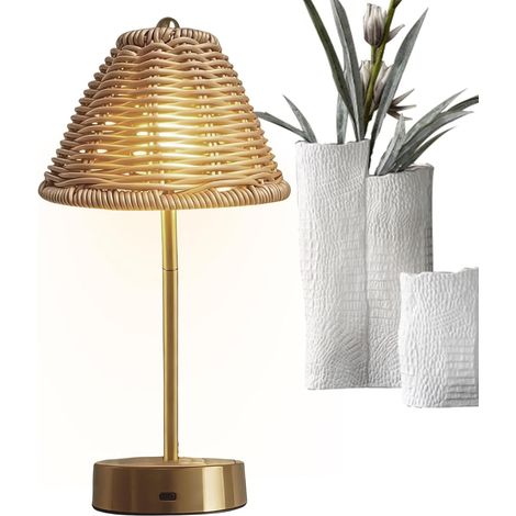 Lampe De Table En Rotin Lumière Portable Vintage USB Rechargeable (1/5)