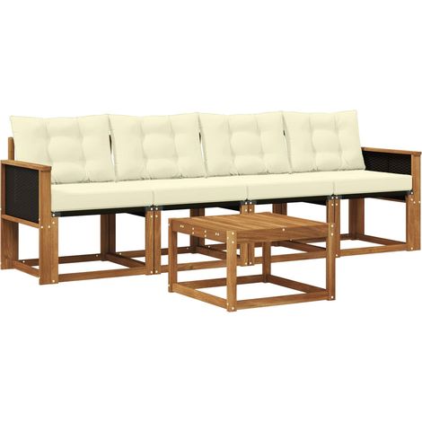 Set di divani da esterno con cuscino 5 pz Salotto da Giardino Naturale e Crema (1/5)