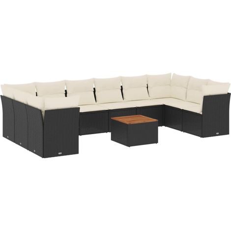 vidaXL Set Divani da Giardino 11 pz con Cuscini in Polyrattan Nero (1/5)