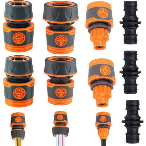 9 Pièces Raccord Robinet Tuyau Arrosage, 1/2 Embout Tuyau Arrosage 3/8 Raccord Tuyau d'Arrosage Robinet, 3/4 Kit de Réparation de Tuyau d'Arrosage 3 Voies y Hose Connector pour Le Jardin (1/5)