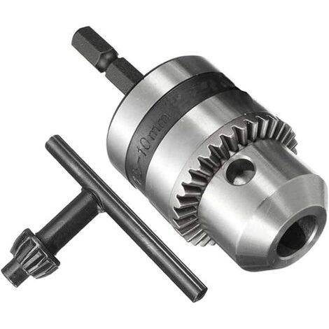 1,5-10 mm Mandrin de Perceuse Électrique de Tige Hexagonale 1/4", Montage 3/8-24UNF Convertisseur Mandrin de Perçage Universel, Adaptateur de Connexion à Changement Rapide avec Clé de Mandrin