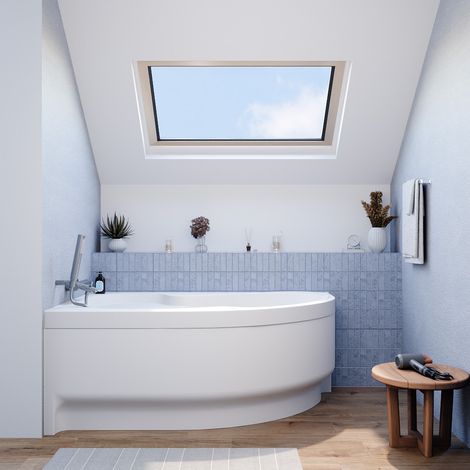 Siko – Baignoire d'angle 160x100 cm FO1600LPLUSSET1 – Acrylique blanc – Orientation gauche – Tablier 160 cm et pieds réglables – Contenance 210 L