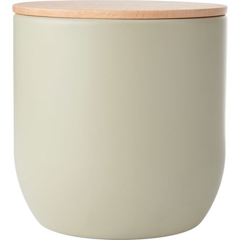 KitchenCraft Idilica Contenitore da cucina de con coperchio ermetico, contenitore rotondo con coperchio de in legno e finitura opaca per tè, caffè o zucchero, 12 x 12 cm, stucco